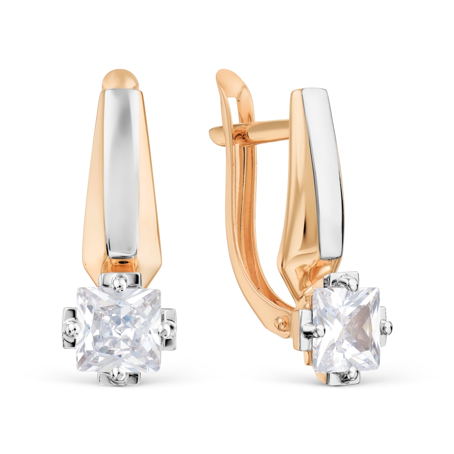 Cercei din aur roșu cu pietre Cubic Zirconia Incolor