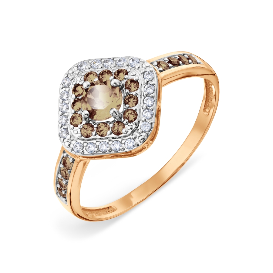 Inel din aur roșu cu pietre Cubic Zirconia Incolor, Cuarț fumuriu