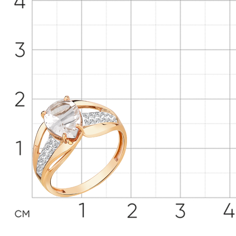 Inel din aur roșu cu pietre Cubic Zirconia Incolor, Cristal de munte