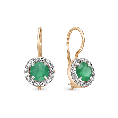 Cercei p-u copii din aur roșu cu pietre Cubic Zirconia Incolor, Agat verde