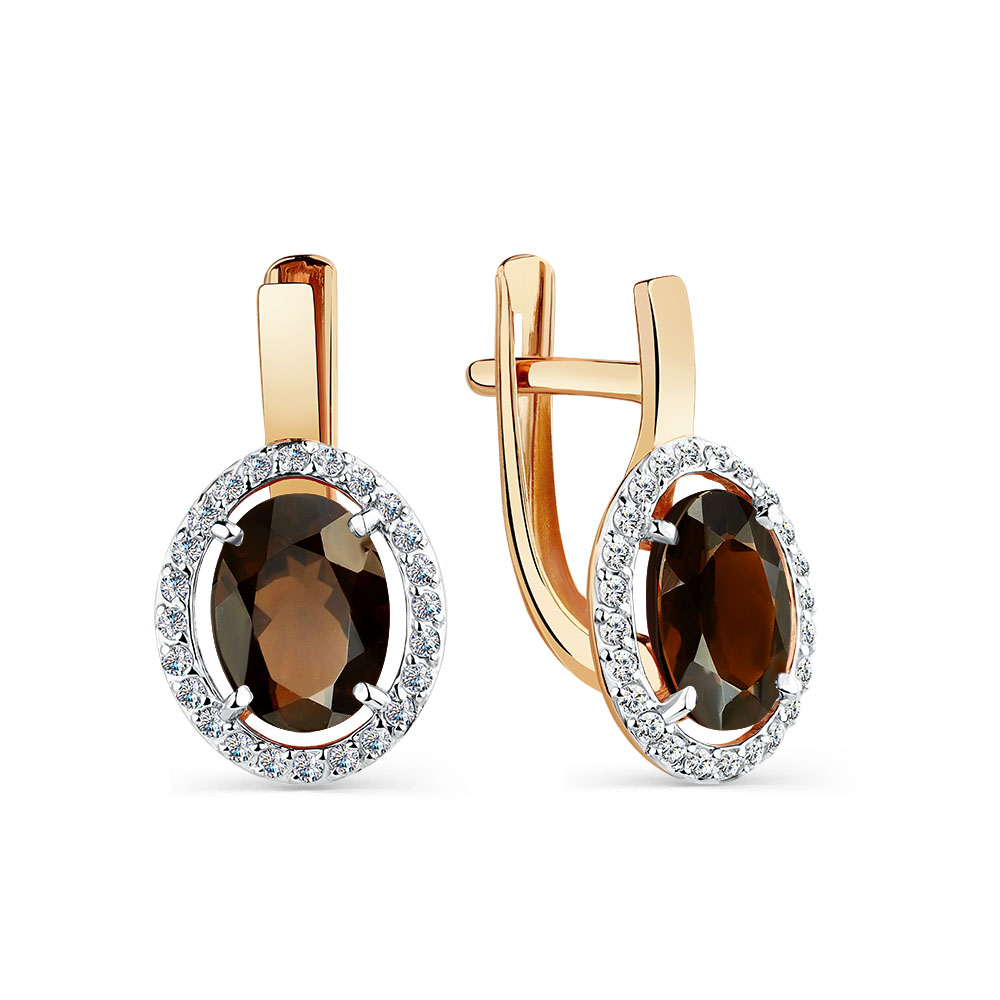 Cercei din aur roșu cu pietre Cubic Zirconia Incolor, Cuarț fumuriu