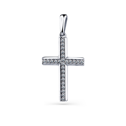 Cruce din aur alb cu pietre Cubic Zirconia Incolor