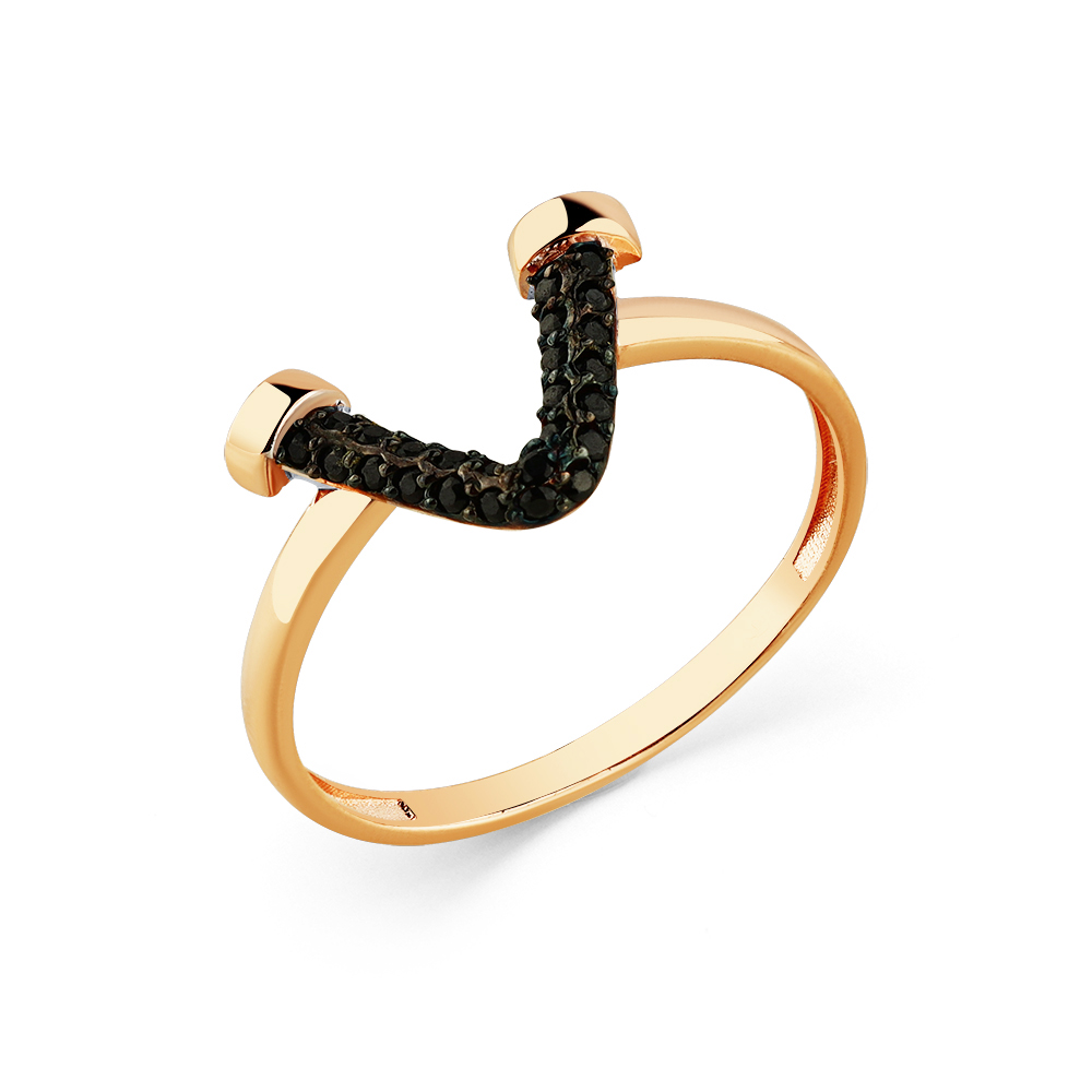 Inel din aur roșu cu pietre Cubic zirconia negru