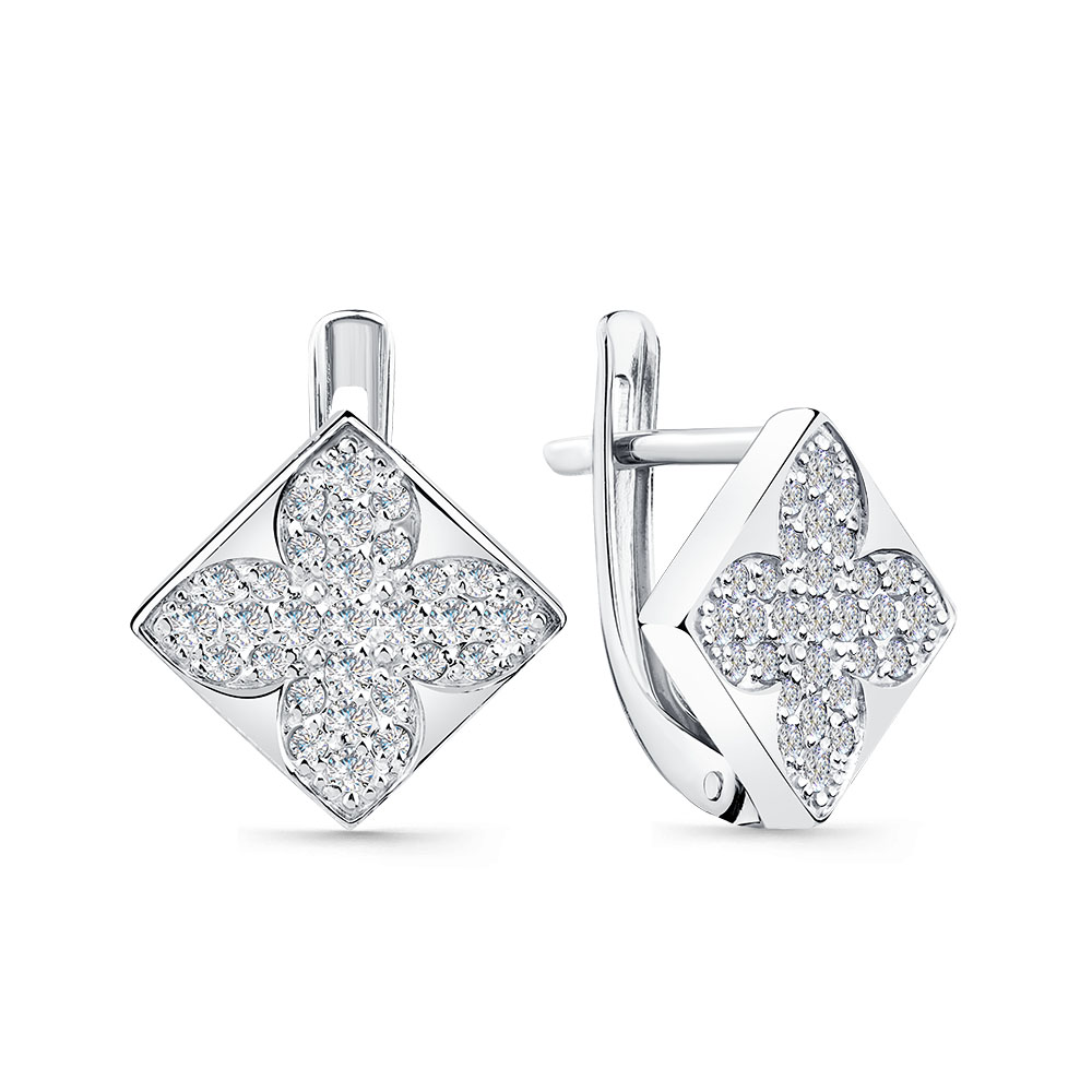 Cercei din aur alb cu pietre Cubic Zirconia Incolor