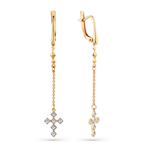 Cercei Suspendați din aur roșu cu pietre Cubic Zirconia Incolor