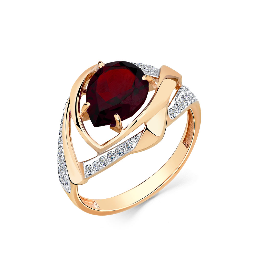 Inel din aur roșu cu pietre Cubic Zirconia Incolor, Granat