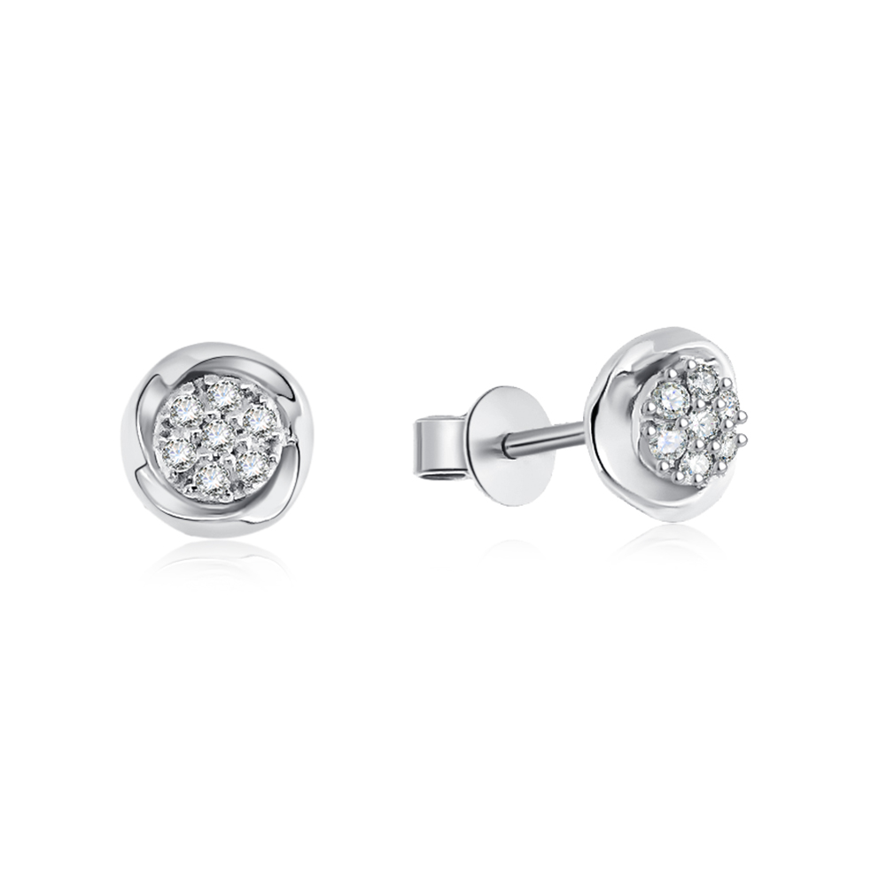 Cercei Pusete din aur alb cu pietre Diamant