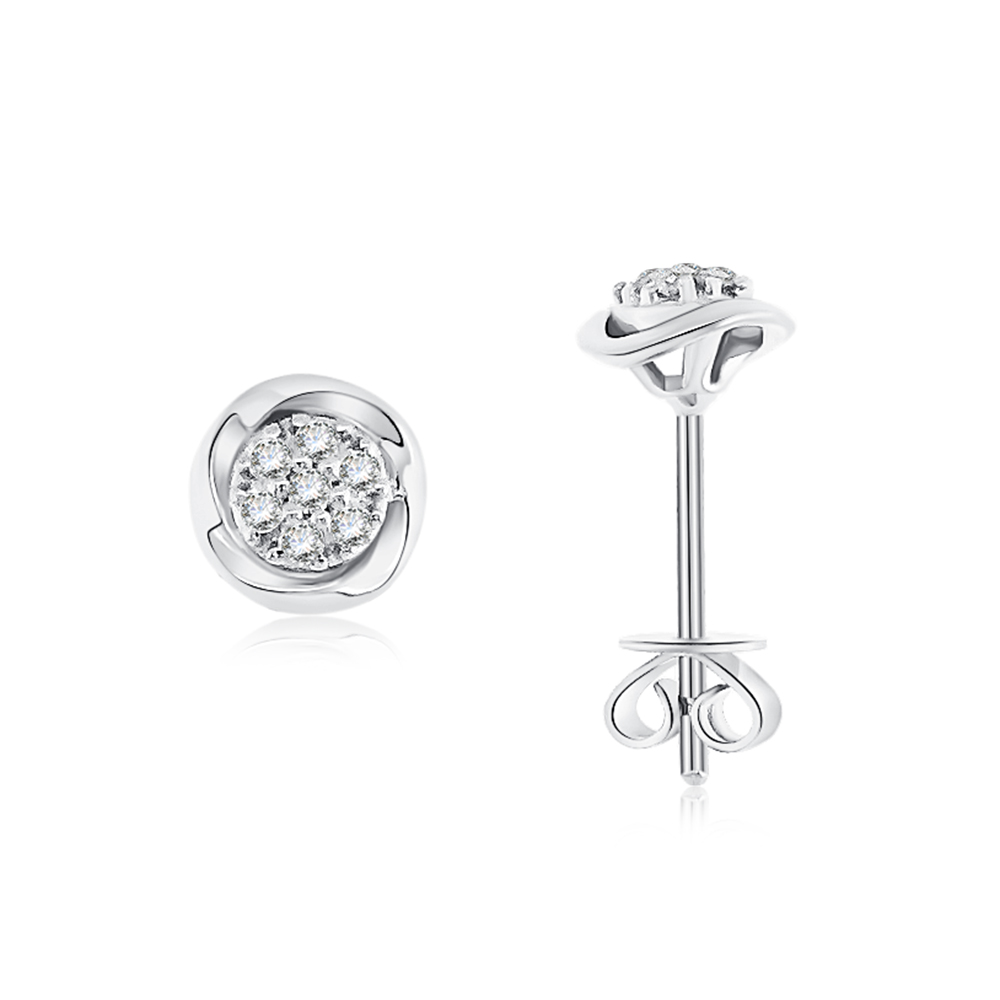 Cercei Pusete din aur alb cu pietre Diamant
