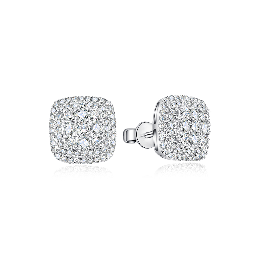 Cercei Pusete din aur alb cu pietre Diamant