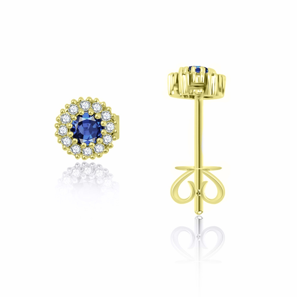Cercei Pusete din aur galben cu pietre Diamant, Safir