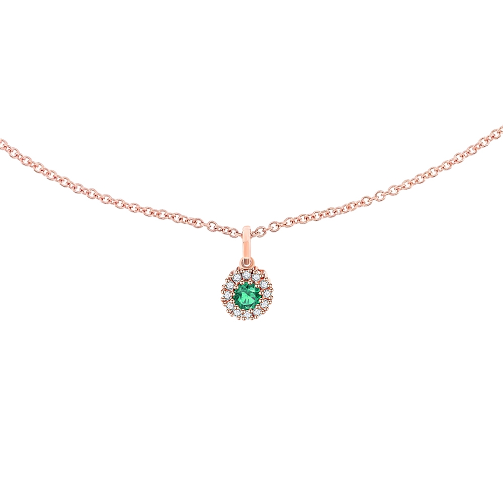 Colier din aur roz cu pietre Diamant, Smarald