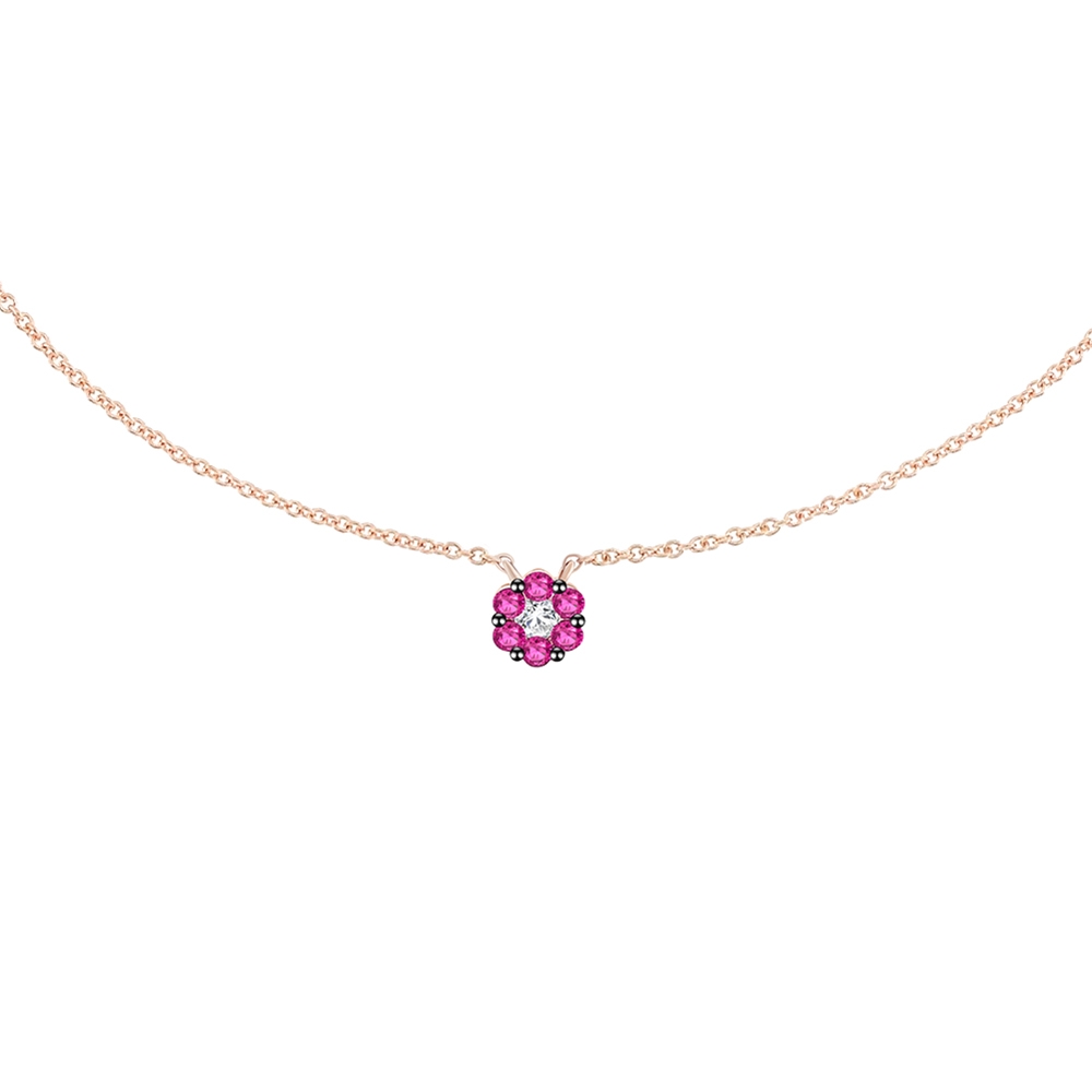 Colier din aur roz cu pietre Diamant, Rubin