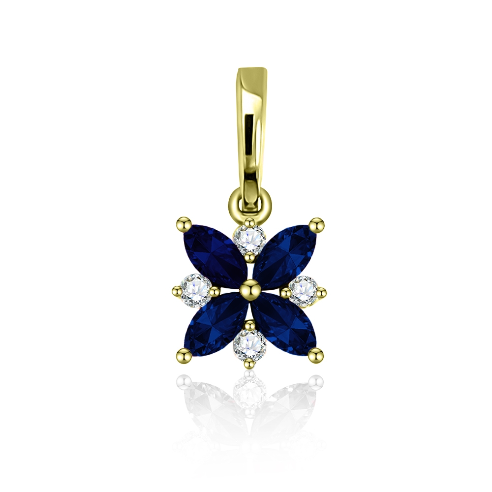 Pandantiv din aur galben cu pietre Diamant, Safir