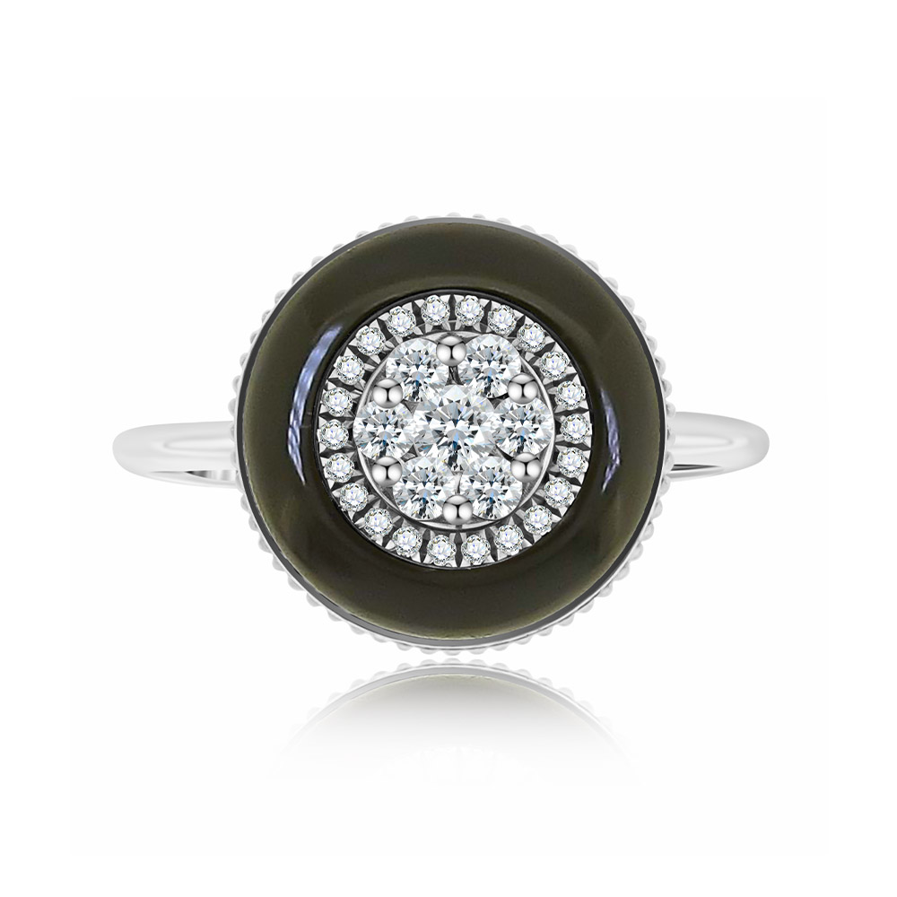 Inel din aur alb cu pietre Diamant, Onix negru