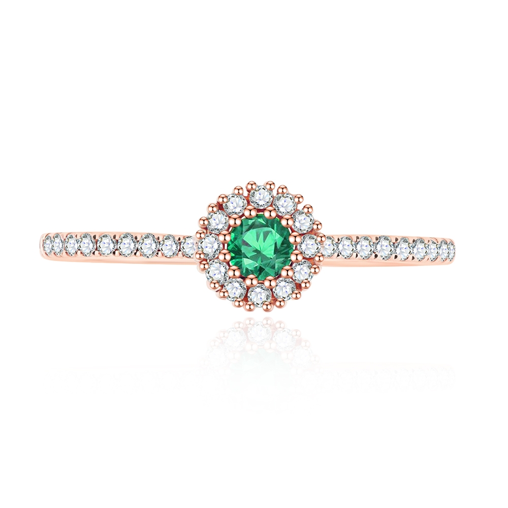 Inel din aur roz cu pietre Diamant, Smarald