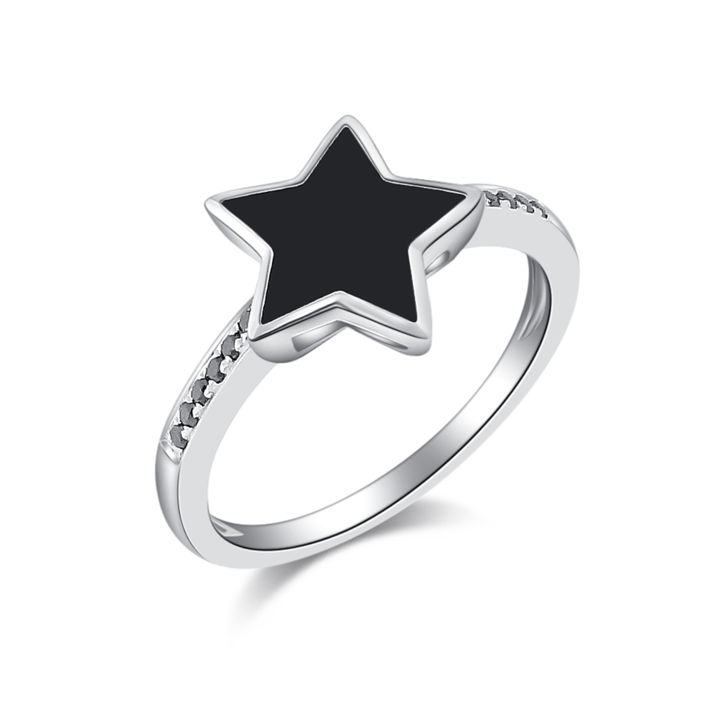 Inel din aur alb cu pietre Diamant negru, Finift