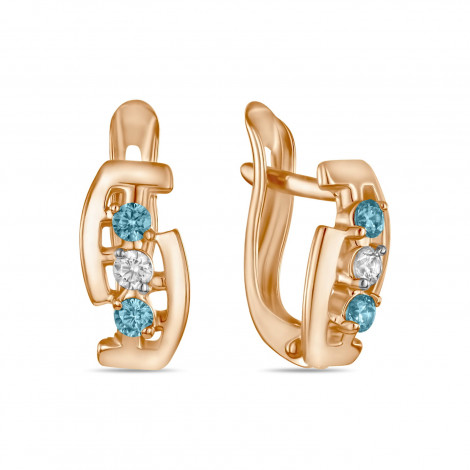 Cercei p-u copii din aur roșu cu pietre Cubic Zirconia Incolor, Cubic Zirconia Albastru