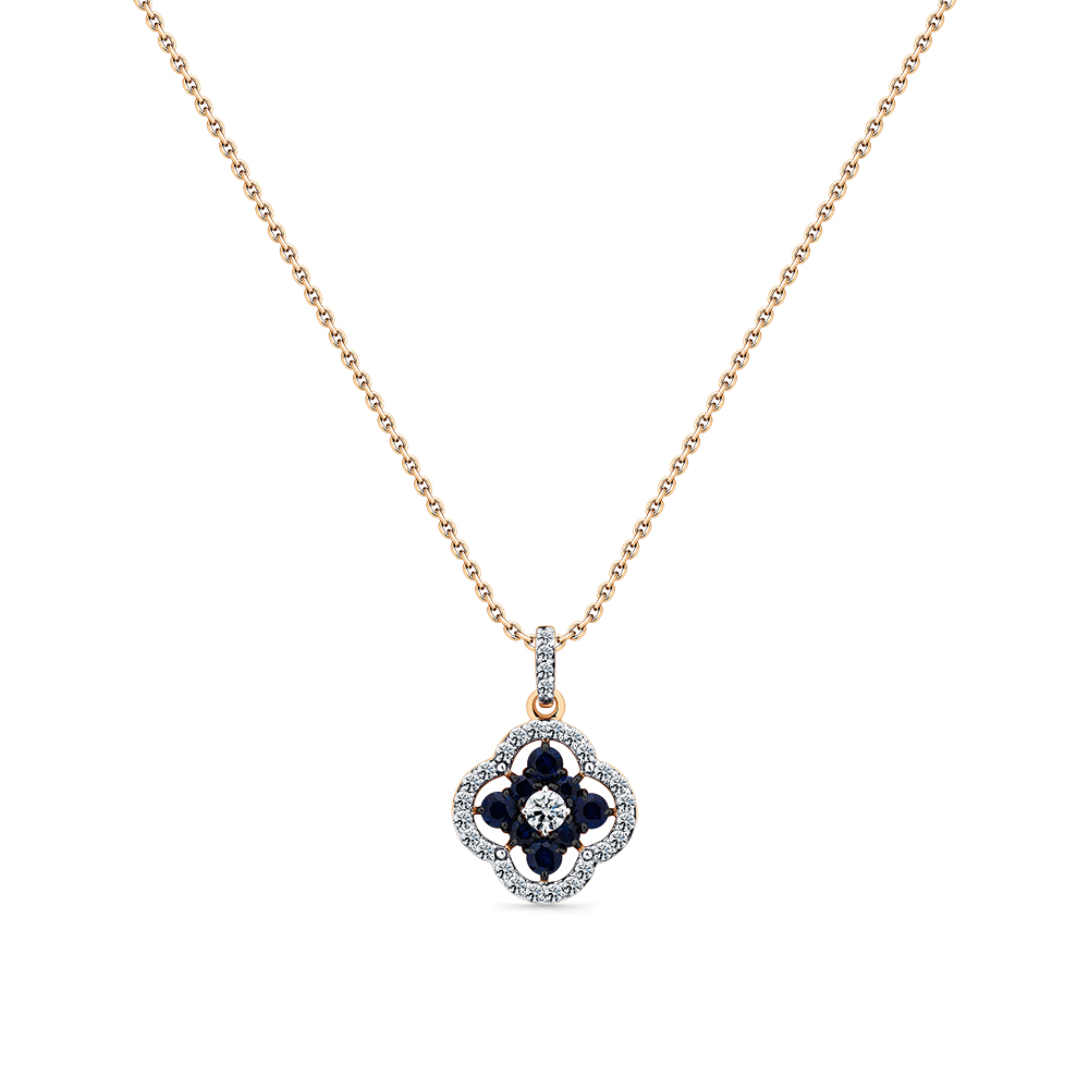 Colier din aur roșu cu pietre Diamant, Safir