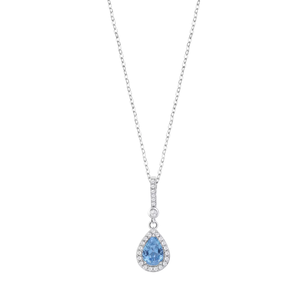 Colier din argint  cu pietre Cubic Zirconia Incolor, Cubic Zirconia Albastru