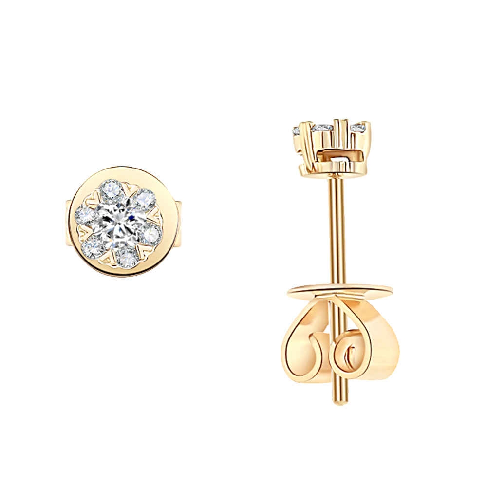Cercei Pusete din aur roz cu pietre Diamant, Opal (sintetic)