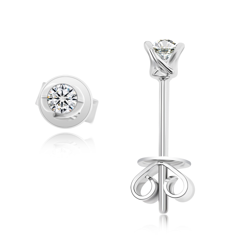 Cercei Pusete din aur alb cu pietre Diamant