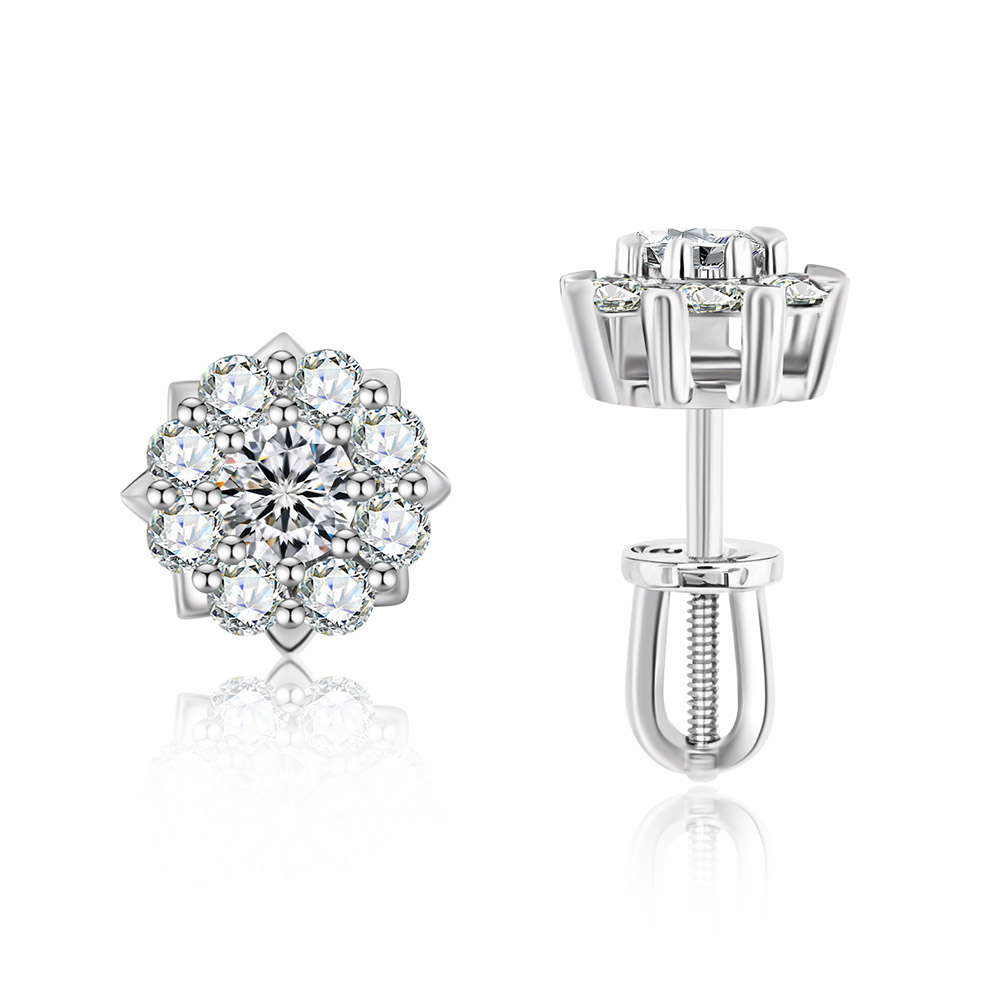 Cercei Pusete din aur alb cu pietre Diamant