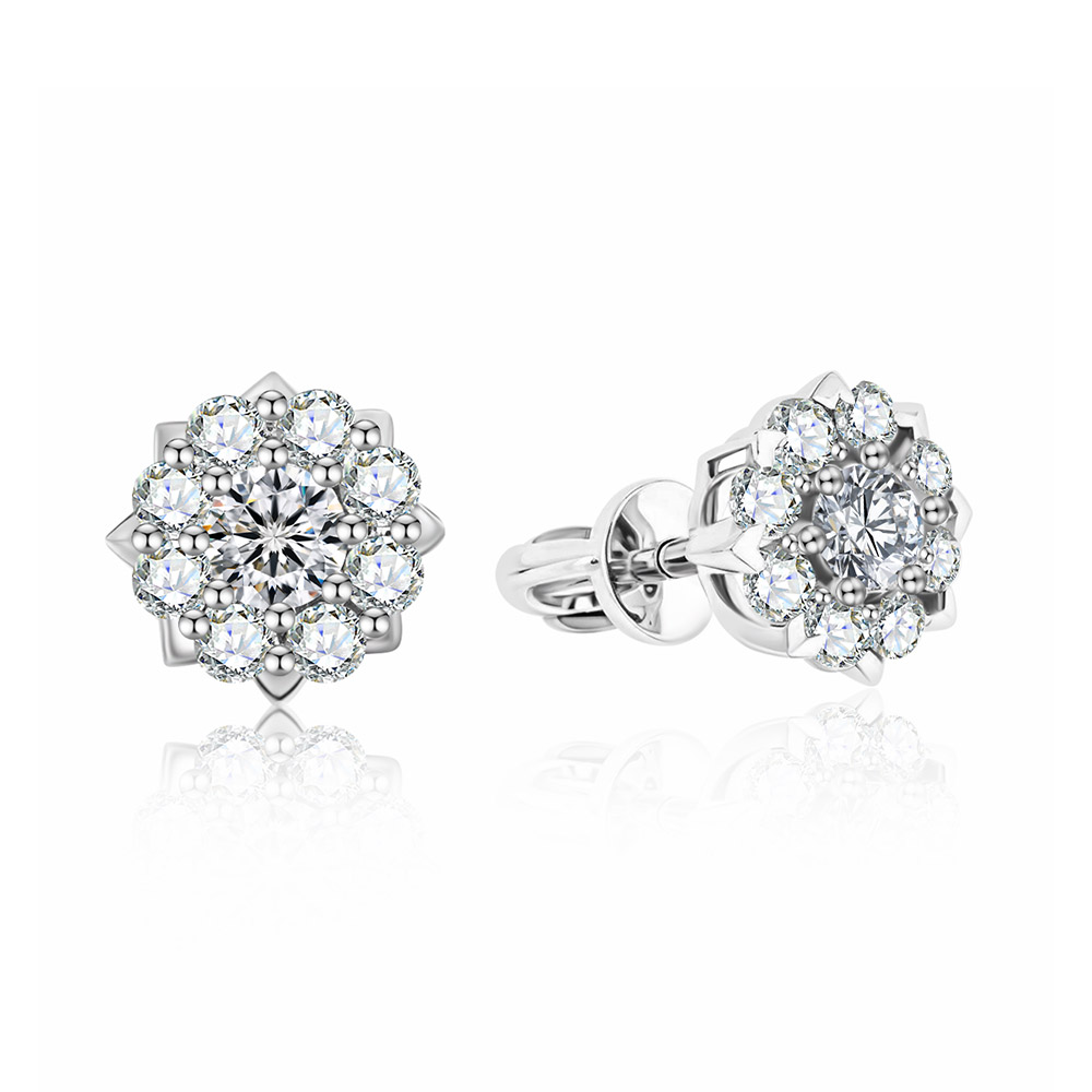 Cercei Pusete din aur alb cu pietre Diamant