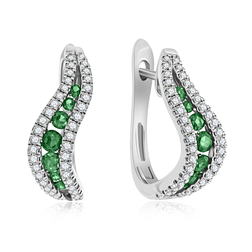 Cercei din aur alb cu pietre Diamant, Smarald