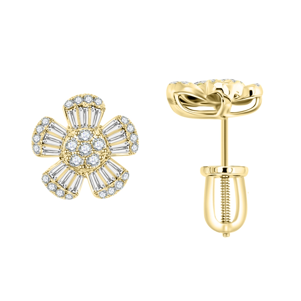 Cercei Pusete din aur galben cu pietre Diamant