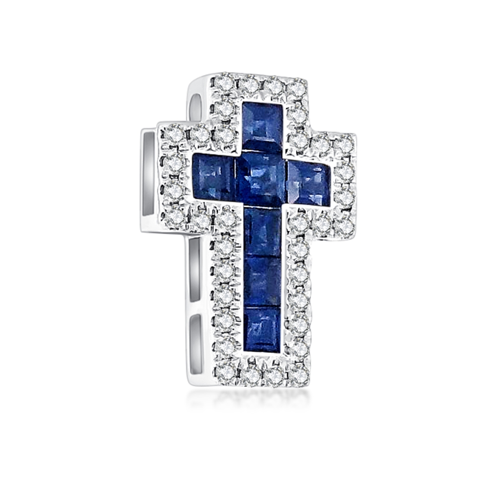 Pandantiv din aur alb cu pietre Diamant, Safir