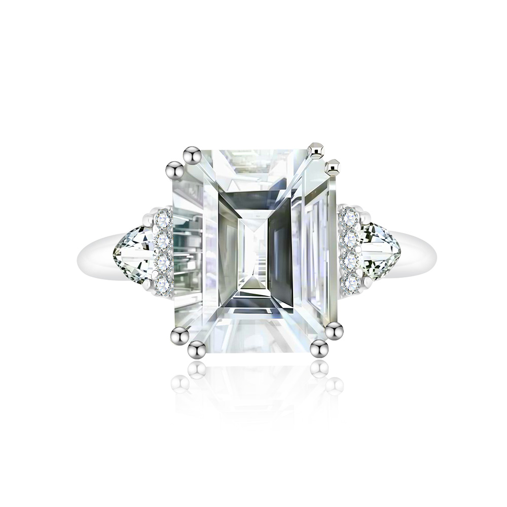Inel din aur alb cu pietre Diamant, Aquamarin