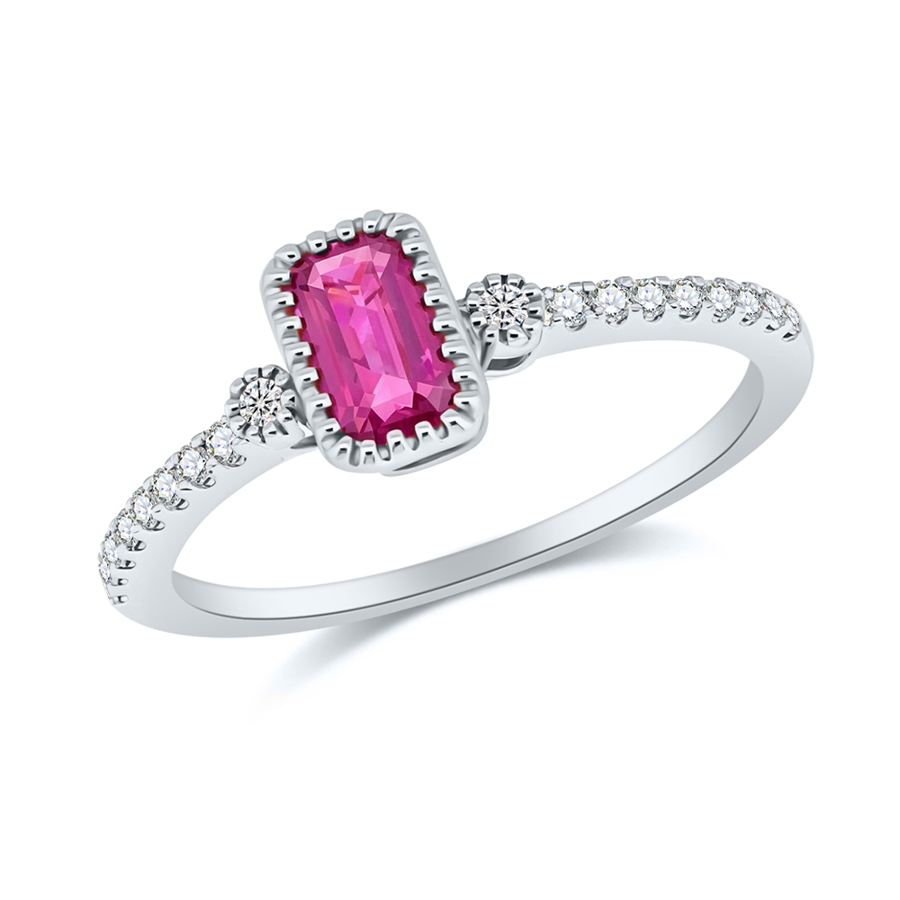 Inel din aur alb cu pietre Diamant, Rubin