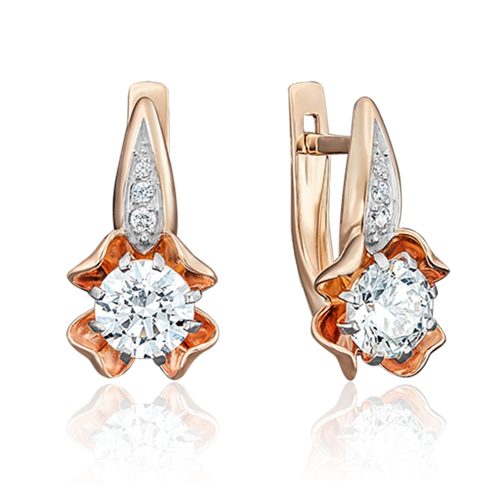 Cercei din aur roșu cu pietre Cubic Zirconia Incolor
