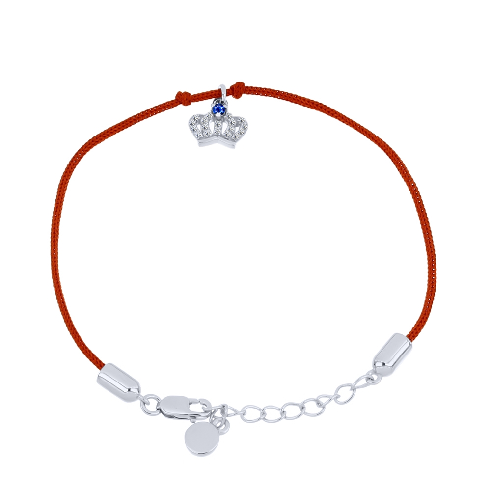 Brățară din argint  cu pietre Cubic Zirconia Incolor, Corindon și Textil