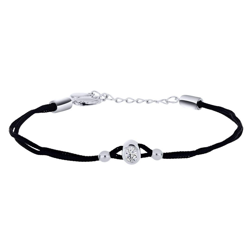 Brățară din argint  cu pietre Cubic Zirconia Incolor, Textil