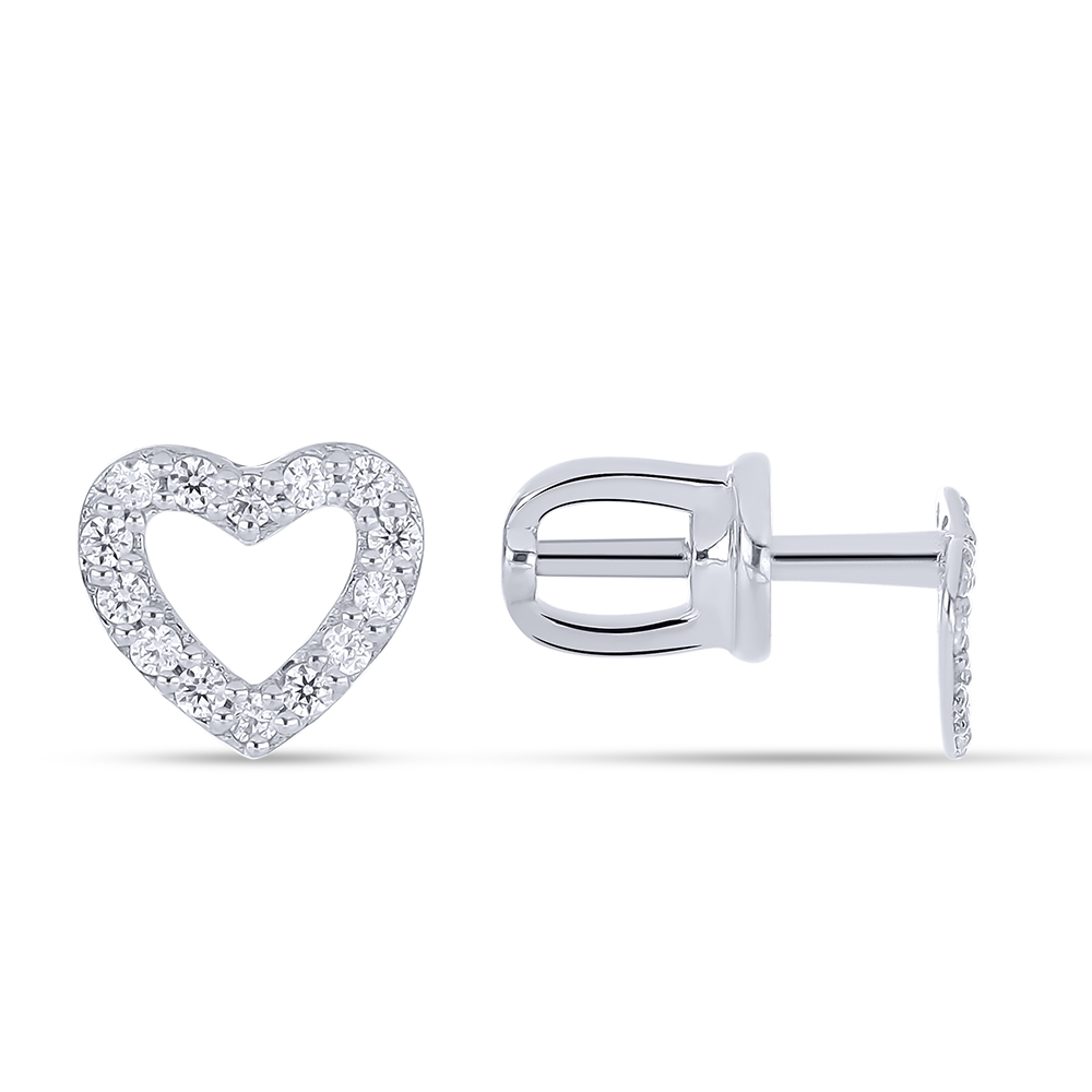 Cercei Pusete din aur alb cu pietre Cubic Zirconia Incolor