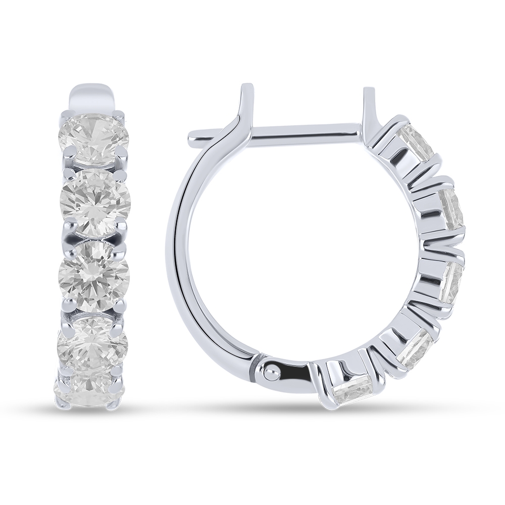 Cercei Creole din aur alb cu pietre Cubic Zirconia Incolor