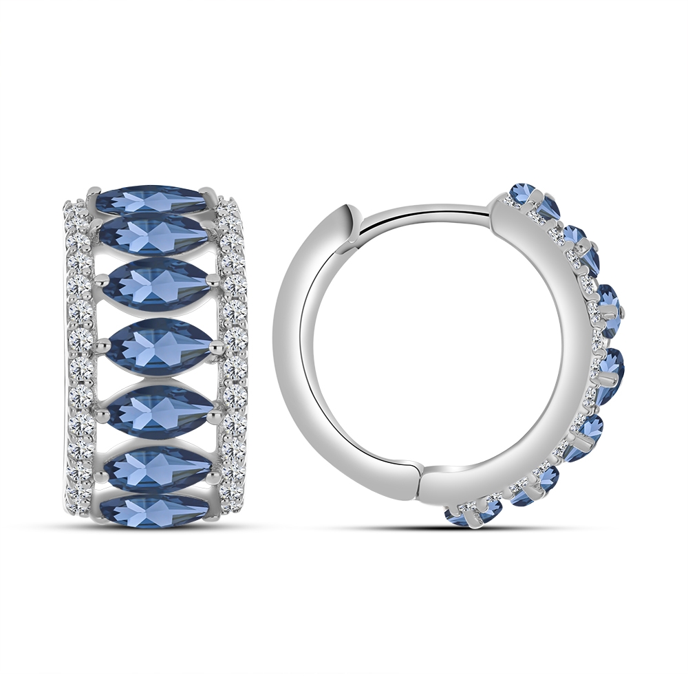 Cercei Creole din argint  cu pietre Cubic Zirconia Incolor, Cubic Zirconia Albastru