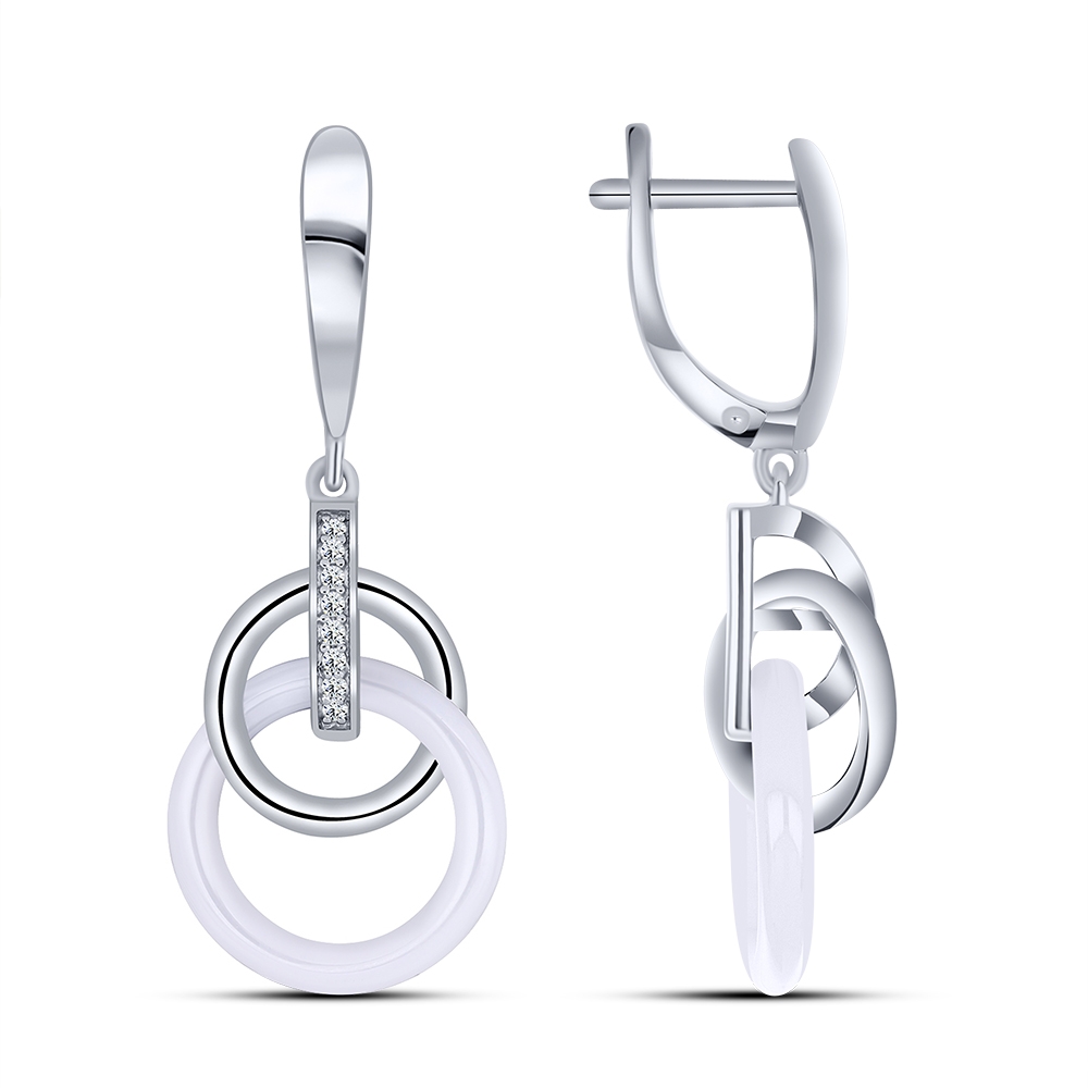 Cercei Suspendați din argint  cu pietre Cubic Zirconia Incolor, Ceramica albă