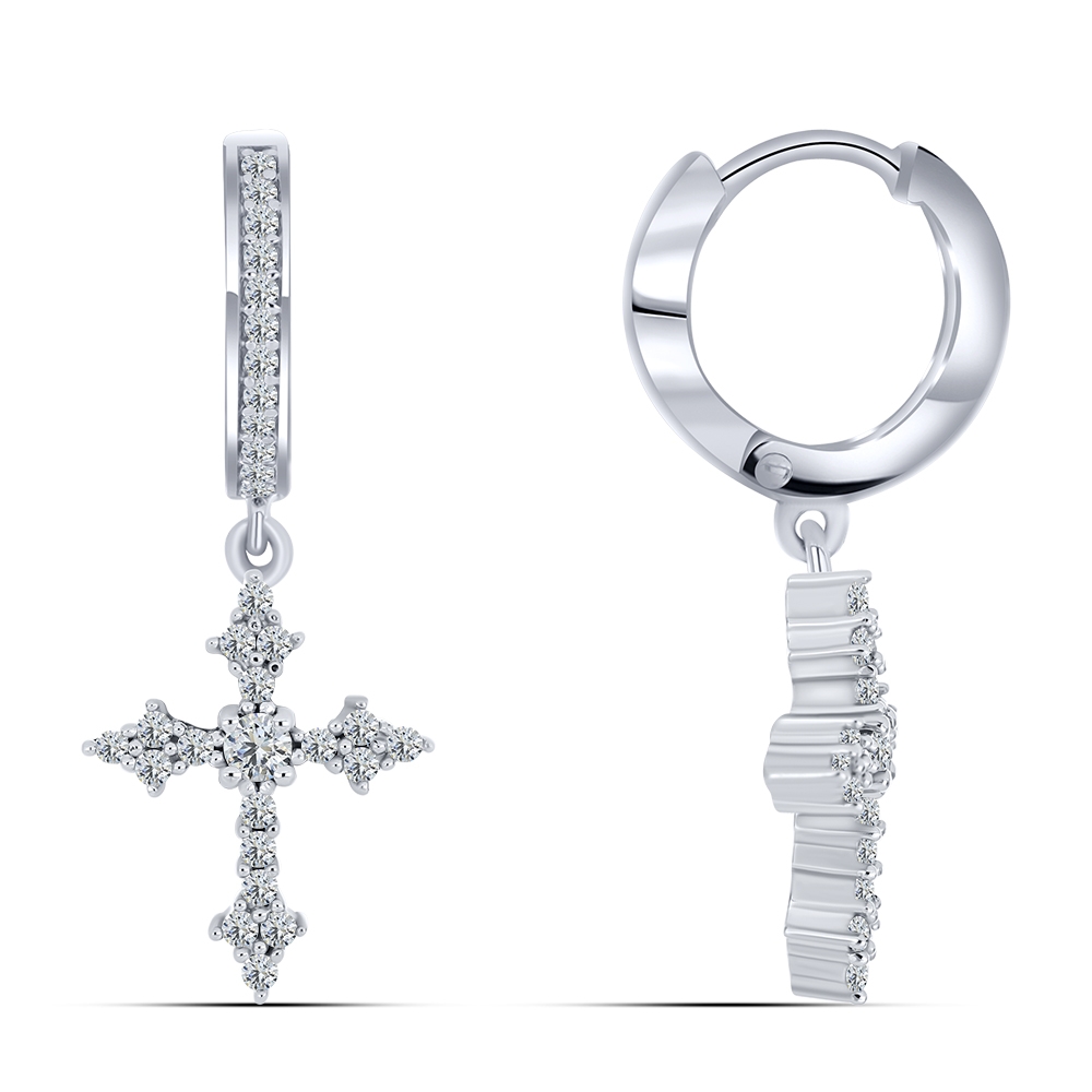 Cercei Creole din argint  cu pietre Cubic Zirconia Incolor