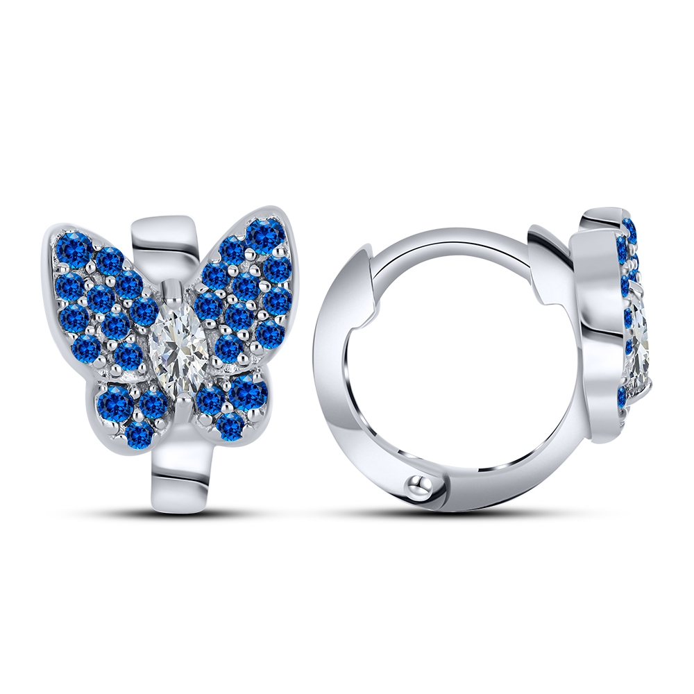 Cercei Creole din argint  cu pietre Cubic Zirconia Incolor, Cubic Zirconia Albastru