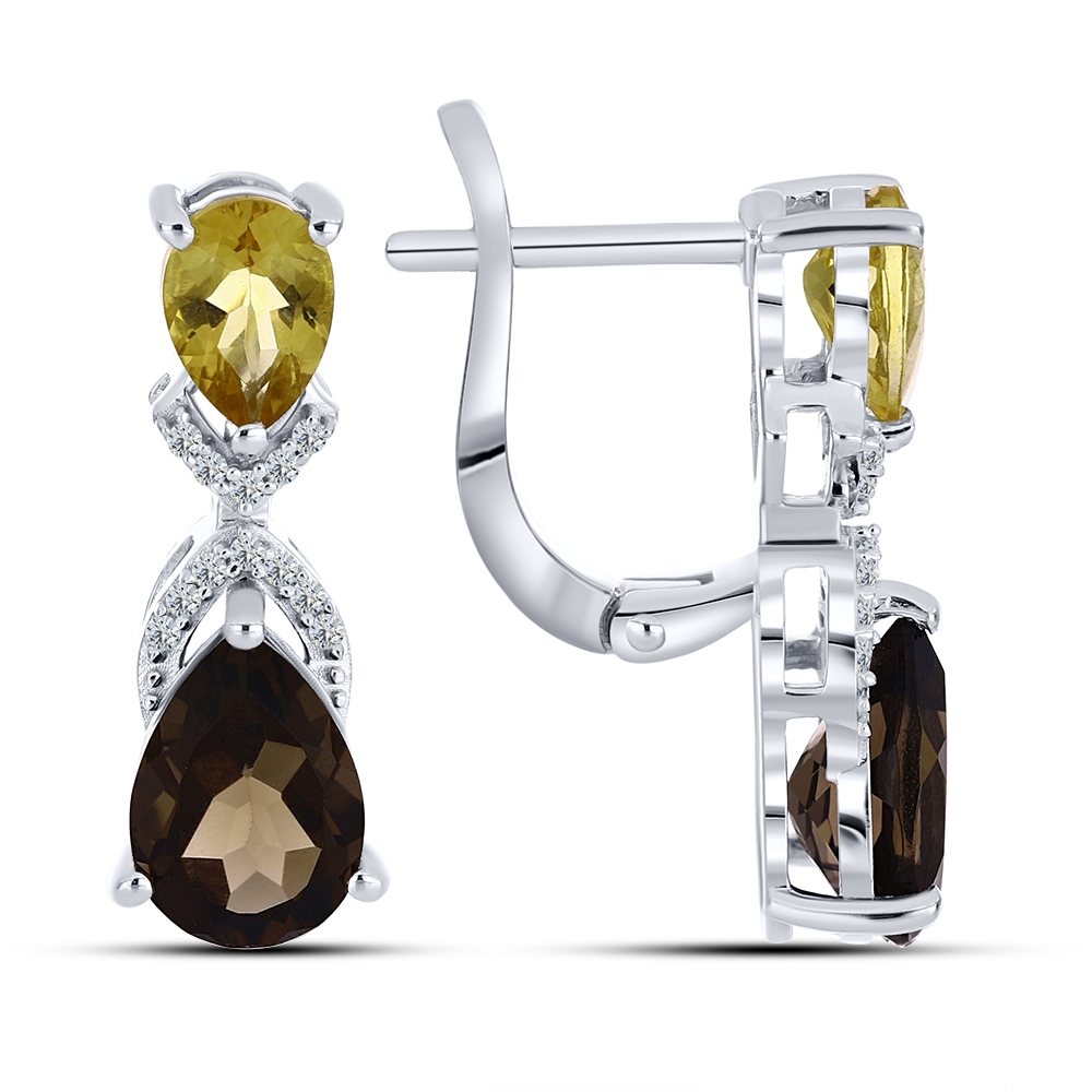 Cercei din argint  cu pietre Cubic Zirconia Incolor, Cuarț fumuriu și Citrin