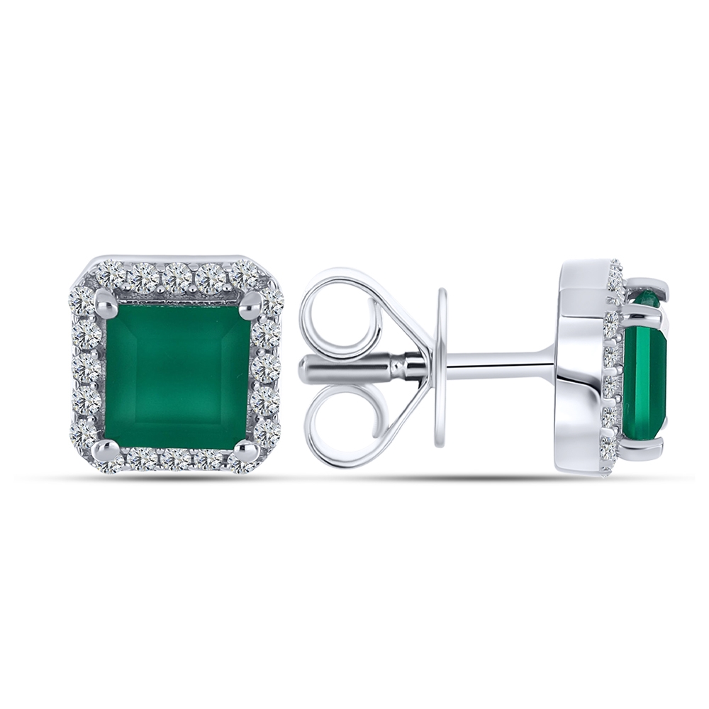 Cercei Pusete din argint  cu pietre Cubic Zirconia Incolor, Agat verde