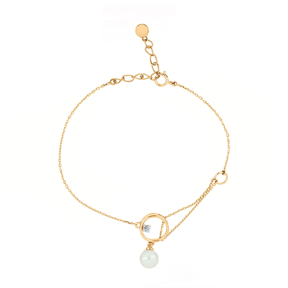 Brățară din aur roz cu pietre Cubic Zirconia Incolor, Perla Albă