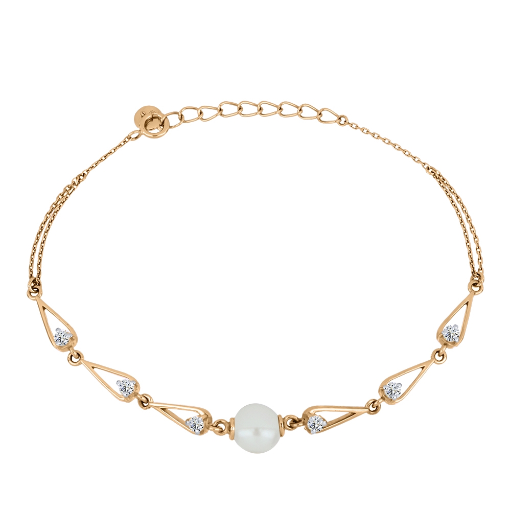 Brățară din aur roz cu pietre Cubic Zirconia Incolor, Perla Albă