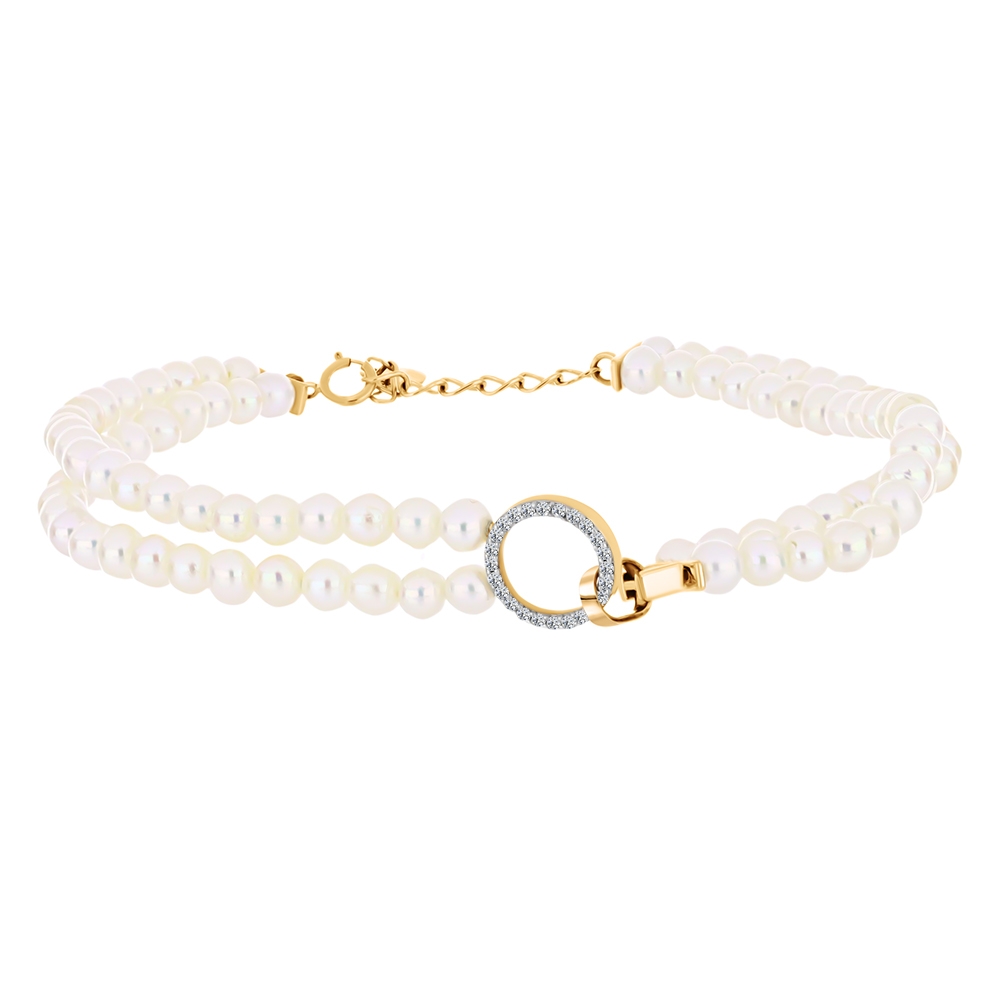 Brățară din aur roz cu pietre Cubic Zirconia Incolor, Perla Albă