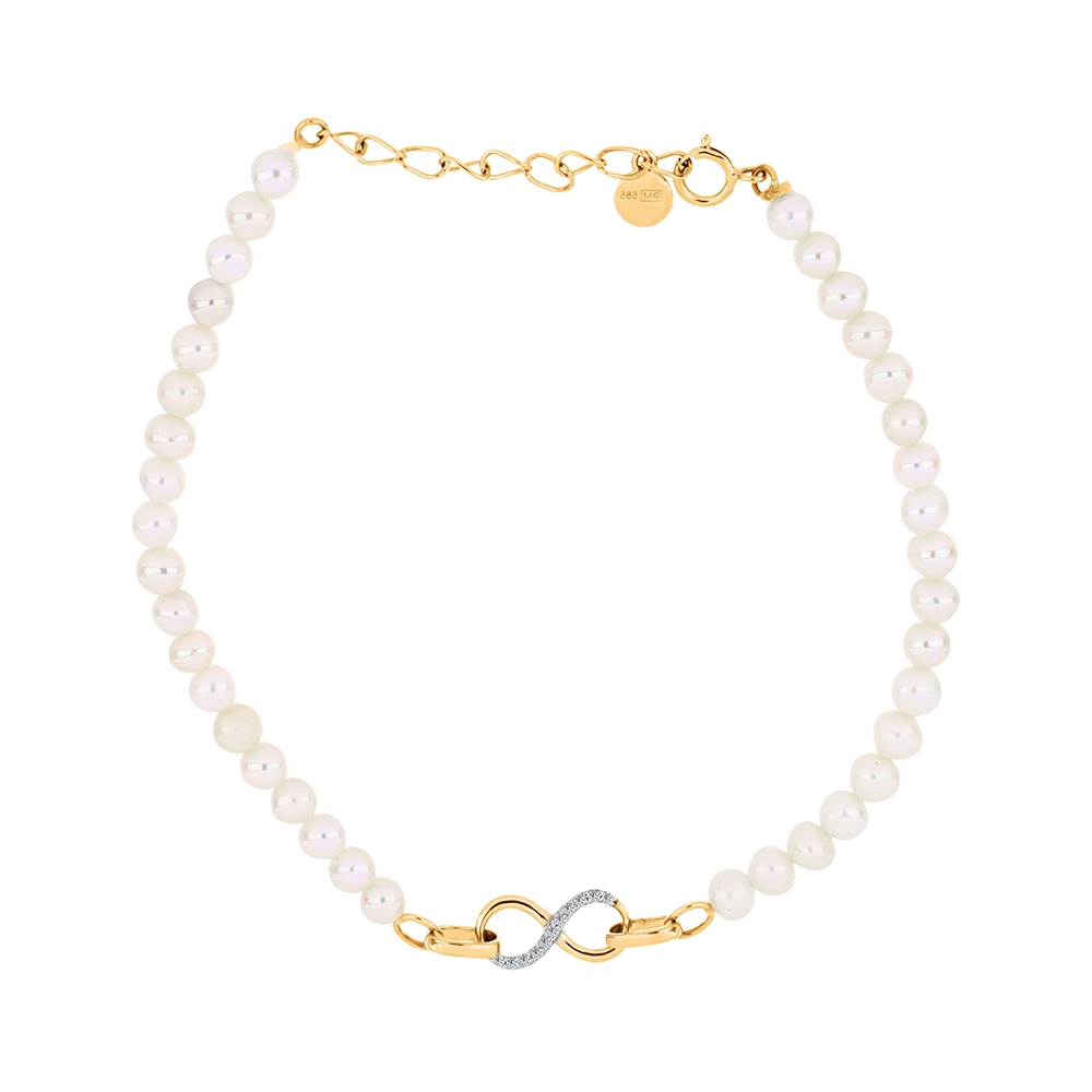 Brățară din aur roz cu pietre Cubic Zirconia Incolor, Perla Albă
