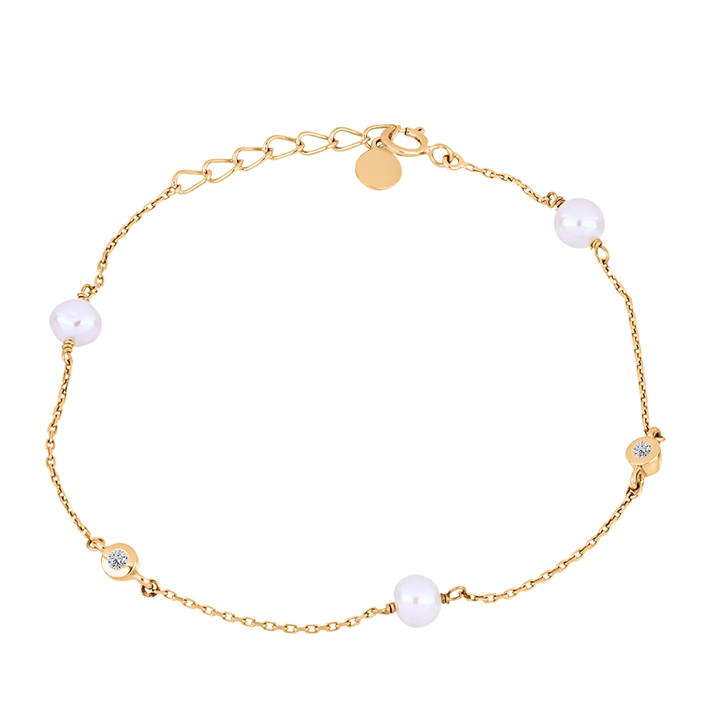 Brățară din aur roz cu pietre Cubic Zirconia Incolor, Perla Albă