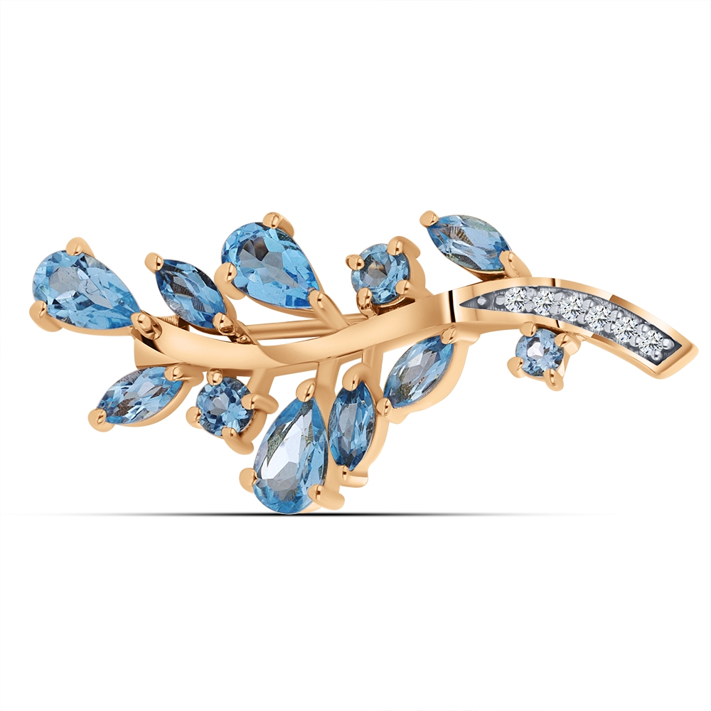 Broșă din aur roz cu pietre Cubic Zirconia Incolor, Topaz Swiss