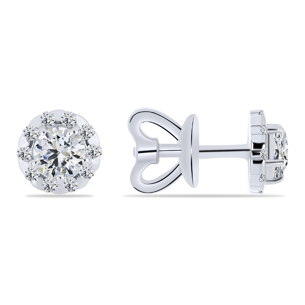 Cercei Pusete din aur alb cu pietre Cubic Zirconia Incolor